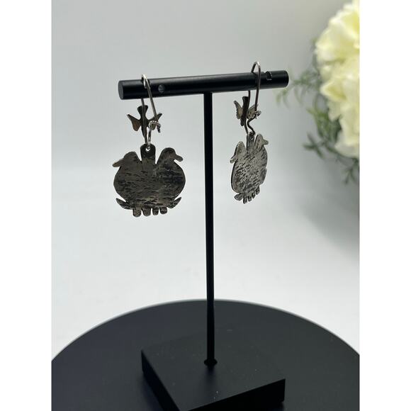 925 Sterling Silver Handcrafted Artisan Bird Double Head Bird Dangle  earrings - Picture 3 of 9